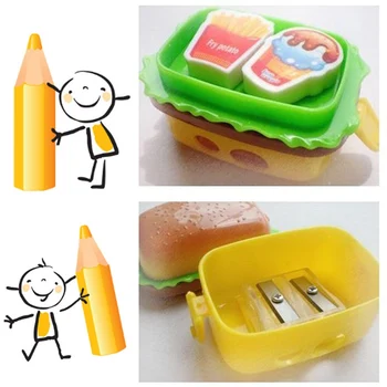 Radošs Dizains 2 Caurumu Hamburger Formas Zīmuļu Asināmais Ar Divām Gumijām/dzēšgumiju Bērni Skolā Zīmuli Nazis Kancelejas Piederumi