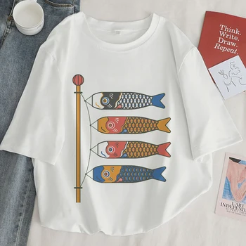 Japānas Koi Zivju Grafiskais Izdrukāt T-krekls Sievietēm Jaunu Vasaras Modes Balts Tops T Harajuku Estētisko Vintage Sieviešu T Krekls