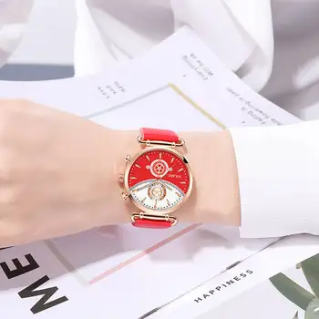 Modes Ādas Skatīties uz Sieviešu Kleita Apaļa Analogā Kvarca rokas Pulkstenis Dāmas Ikdienas Biznesa Skatīties Pulksteni Horlog Dames