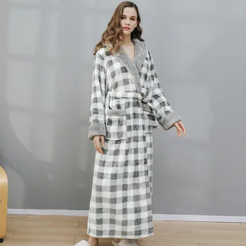 Kimono Kleita Izšūta Sabiezēt Flaneļa Naktsveļu Vīriešu Sleepwear Ziemā Silts Pāris Peldmētelis Naktskrekls Kapuci Coral Fleece Homewear