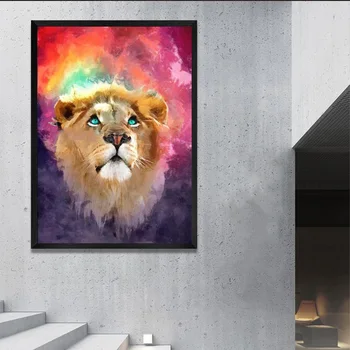 Daudzkrāsains Lauva Sejas Mūsdienu Audekls Gleznošanai Dzīvnieku Attēlus, Dzīvojamās Istabas Dekori Sienas, Mākslas Plakāti Anotācija Izdruku