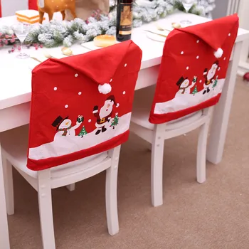 Krēsla Pārsegs Vakariņas Pusdienu Galda Santa Claus, Sniegavīrs Ar Sarkanu Vāciņu Rotājumu Krēslu Atpakaļ Sedz Ziemassvētku Dekori Galda Jauno Gadu Piederumi