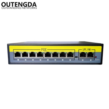 2+8 Porti 100Mbps PoE Switch Adapteris Power over Ethernet IEEE 802.3 af/pie Kamerām AP VoIP Iebūvēts Jauda 120W Slēdzis Inžektora