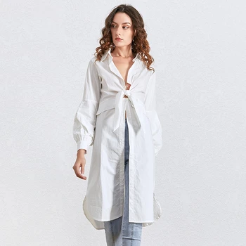 VGH Balts Elegants Krekls Sieviešu V Kakla Laternu garām Piedurknēm Dobi No Bowknot Streetwear Blūzes Sieviešu Modes 2020 