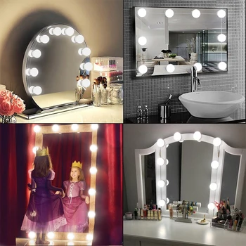 LED Tualetes Spoguļa Apgaismojums Vannas istaba Holivudas Stilā Guļamistaba Pievienojiet Mērci Galda Grims Spuldzes ABS DIY Aptumšojami Mājās Strāvas Adapteris