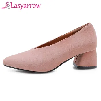 Lasyarrow 2019 Cietā sieviešu kurpes norādīja toe bieza, ar īstu ādas vecmāmiņa apavi ērti sieviešu cimdu kurpes augstpapēžu kurpes