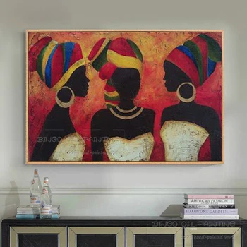 Labākais Sienu Mākslas Rokām apgleznotas Āfrikas Melnā Sieviete, Eļļas Glezna uz Audekla Skaistu Pants 3 Dāmas Āfrikas Sievietes Portrets Eļļas Glezna