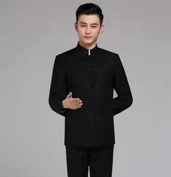 Ķīnas tunika uzvalks, kas ar bikses vīriešu kāzu tērpi Sprādzes dziedātāja zvaigžņu stilu deju skatuves apģērbs vīriešu žakete formālās kleita melna