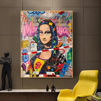 Grafiti Mākslas Mona Lisa Audekls Drukāt Glezniecības Mājas Sienu Apdare Mākslas Ielas Plakātu Abstraktu Attēlu Dzīvojamā Istaba
