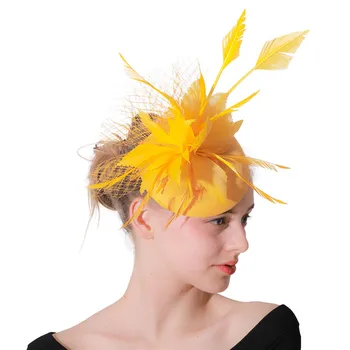 Dzeltenas Spalvas, Ziedu Fascinators Līgavas Plīvuri, Cepures Elegants Sieviešu Cepures Hairclips Kentucky Derby Modes Dāmas Piederumu