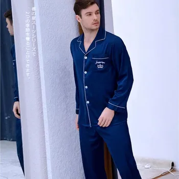 Vīriešu Studentu Sleepwear Uzstādīt Loungewear Plus Lieluma Ledus Zīda āķu Uzmavas Atpūtas Jaunatnes Mājas Drēbes Zīda Satīna Pidžamas J016