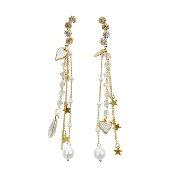 2019 jauns dizains, modes rotaslietas karstā mīlestība ilgi pušķis auskari kristāla pērle pieci norādīja zvaigzne auskari sievietēm dāvanu