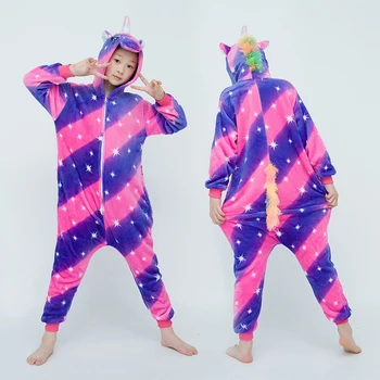 Ziemas Flaneļa Bērnu Pidžamas Dzīvnieku Pidžamas Bērniem Onesies Kigurumi Unicorn Pidžamas Zēniem un Meitenēm Bērnu Cosplay Sleepwear