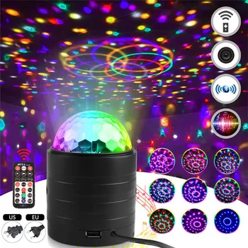 Bluetooth Mūzikas Burvju Bumbu, Gaismas Zvaigžņotām Debesīm Led Projekcijas Lampa Krāsains Rotējošo Burvju Kristāla Bumbu Flash MP3 Deju Skatuves Gaismas