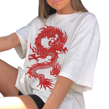 Japāņu Stila Pūķis Iespiests T-Krekls Sievietēm līdz 2020. gadam Gadījuma Zaudēt Taisni Džemperi, Topi Draugs Tshirt Balta/Melna