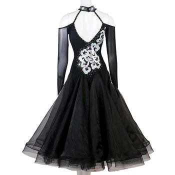 Mūsdienu Deju Tērpi Sievietēm Pieaugušo garām Piedurknēm Melnā Shiny Diamond Lielās Šūpoles Kleitas Pasūtījuma Kleitu Balles Deju Apģērbs DQL2932