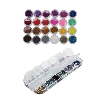 24 x Krāsas Glitter Pulveris Spīdums, Nagu Dizains Par Nepatiesu UV Gel Nail & 1800 Akrils UV Gel Nail Art Padomus, Spīguļi, Rhinestone Decora