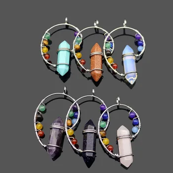 Dabas septiņu krāsu pērlītēm čakra skrūvēm kulons Kulons roku darbs likvidācijas kulons rotaslietas DIY kaklarota piederumi
