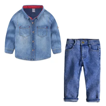 Oklady 2019 Zēnu Apģērba Džentlmenis Komplekti Skaists Džinsa Bērniem Krekls + Bikses 3pcs/komplekts Bērniem, Bērnu Bērniem, Uzvalki