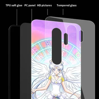 Gudrs Sailor Moon Stikla Gadījumā Xiaomi Redmi Piezīme 9S 8T 9 8 7 8.A K20 K30 Pro Zoom 6 Rūdīts Tālrunis Carcasa Capas