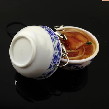 Simulācijas Pārtikas Piekariņi nūdeles Keychain Ķīnas Zilā un baltā porcelāna Pārtikas Bļoda Mini Mobilo Telefonu Siksniņas Kulons