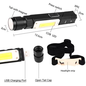 XPG COB LED Lukturīti 1200LM 5 Režīmi USB Lādējamu Lāpu un Lukturu Lampas