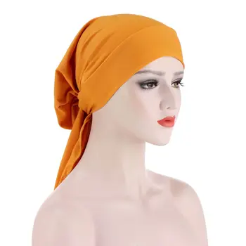 Helisopus Jaunu Cieto Pre-Sasien Cepures Sieviete Musulmaņu Elastīgs Atpakaļ Bowknot Lakatu Hijabs Matu Zaudējumu Segšanai Chemo Klp Piederumi