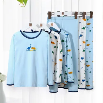 Zēnu kokvilnas pidžamas komplekts 2-gabals ar garām piedurknēm + bikses 2020. gada rudenī jaunajās mājās pakalpojums bērniem zēnu apģērbu veikals bērniem, apģērbi