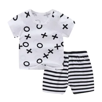OHMETOY Unisex Vasaras Bērnu Apģērbu Īsām piedurknēm Bikses noteikti Zēnu un Meiteņu Kokvilnas T-krekls Pusi Piedurknēm Zīdaiņu Divu gabalu