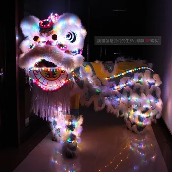 Vilnas Ķīnas Tautas Mākslas Dienvidu Lauva Divi Pieaugušie Cosplay party kostīms Helovīna Led Gaismas Vilnas Lauva Dejas TALISMANS Kostīms