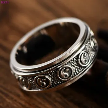 BOCAI S925 Sudraba gredzeni vīriešiem un sievietēm retro Taizemes sudraba Taoist astoņas trigrams var pagriezt gredzenu vīriešu valdonīgs gredzens