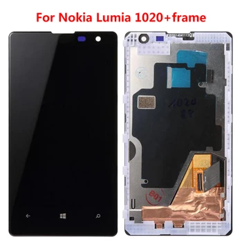 LCD displejs Priekš Nokia Lumia 1020 Nokia 1020 LCD Ekrāns skārienjutīgais Ekrāns Kadru Digitizer Montāža Melnā Nokia1020 Ar Rāmi