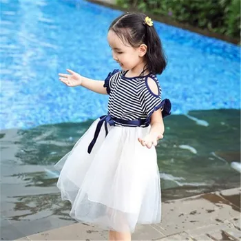 WNLEIGEL meitenes vasaras princese kleitas bērniem meitene svītrainā raibs priekšgala kleita baby puse drēbes