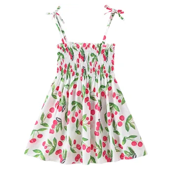 Vasaras Meitene-Kleita baby meiteņu drēbes Kamzolis kleita Holiday Beach Sweet dressesPrint Princese apģērbs par meiteni, 24m-6t jaunas