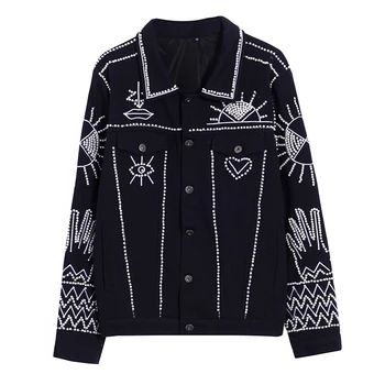 Rudens/ziemas jauno black radzēm džinsa jaka vīriešu web slavenību izšūti slim stilists jaka tendenci.
