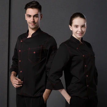 Melns garām piedurknēm vīriešu šefpavārs uzvalks virtuves Rietumu restorāna šefpavārs Ķīnas tendence sabiezējumu sieviete