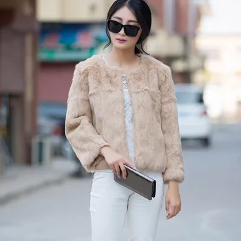 Veselas ādas, trušu kažokādas mētelis dāma kažokādas jaka īsā stila 2016 ziemas jaunas liela izmēra sieviešu apģērbi virsdrēbes mēteļi