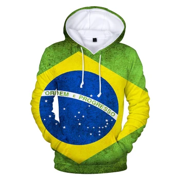 Modes Brazīlijas Karoga iespiesti 3d hoodies džemperis vīriešiem, sievietēm pelēkā vārna hoody topi gadījuma unisex garām Piedurknēm harajuku Kapuci sporta Krekls