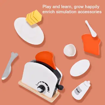 Bērnu Koka Izlikties, Spēlēt Komplekti Simulācijas Tosteri Maizes Maker Kafijas Automāts Cepšanas Virtuves Spēles Rotaļlietas Lomu Agrīnās Izglītības Rotaļlieta