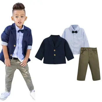 Toddler Zēns Skaists T-Krekls + Veste + Bikses Bikses Kungu Apģērbu Modes Polo Apkakle Kokvilnas Ērti Bērnu Uzvalks