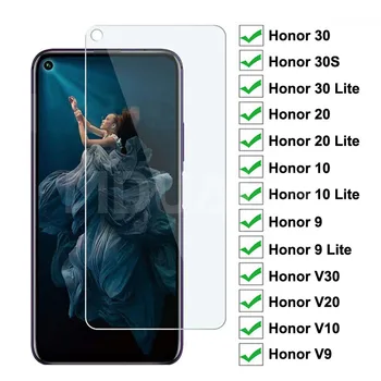 9H Rūdīts Stikls par par Huawei Honor 30 20 10 9 Lite Aizsardzības Stiklu Plēves Godu 30S V30 V20 V10 V9 Ekrāna Aizsargs, Stikls