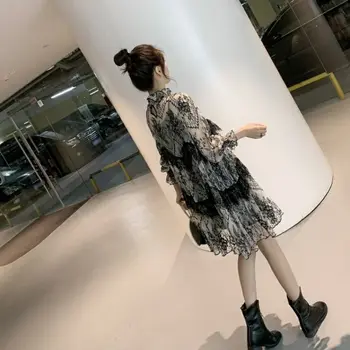 Ir 2021. Jauno Vasaras Sieviešu Liels Izmērs M-4XL Zaudēt Gadījuma Kleita Sieviešu Vintage Mežģīnes Korejas Stilu, Elegants Midi Kleitas Vestido J17