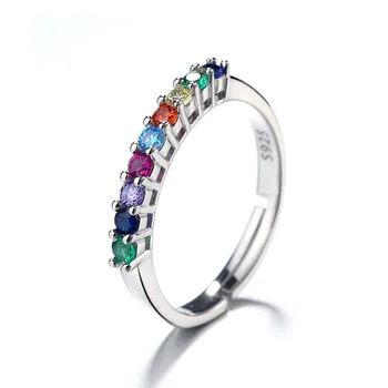Varavīksnes zircon gredzenu augstas kvalitātes S925 gredzenu sieviešu korejiešu versiju, vienkārša modes atvērt jaunu gredzenu