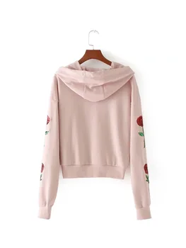 Sporta krekls rožu drukāt 2017 hoodies garām piedurknēm rudens ziemas gadījuma mīksti rožu iespiesti vilnas sieviešu outwear
