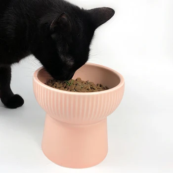 Paaugstināts Suņu un Kaķu Pet Bļoda-Keramikas Paaugstināts Pet Bļoda Novērstu Ātri Ēšanas Rozā