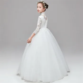 Korejas Saldi Tīra Balta Krāsa Bērni, Meitenes Kāzu Vakara Puse Princese Pūkains Kleita Tīņi Pirmo Paziņojumu, Balles Kleitas