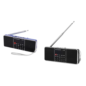 2 Gab. Mini Uzlādējams Stereo L-288 FM Radio, Skaļrunis LCD Sn Atbalsta TF Kartes USB Diska MP3 Atskaņotājs(Zila un Melna)