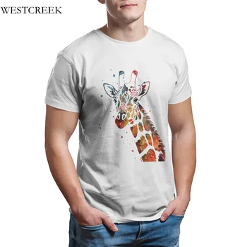 Vīriešu T-krekls Žirafe Akvareļu Art Tee Kreklu Homme De Marque Vintage Groot Apaļā Apkakle Hip-Hop Tshirts 34432