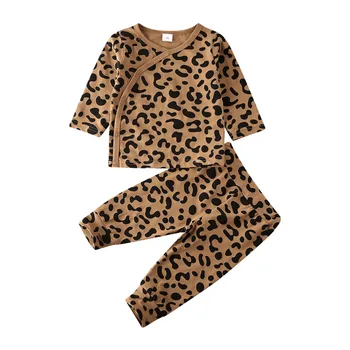 Pudcoco Jaundzimušais Zīdainis, Mazulis, Zēns, Meitene Leopard Apģērbu ar garām Piedurknēm T-krekls Top+Bikses garās Zeķes 2gab Pavasara Rudens Apģērbu Komplekts 0-12M