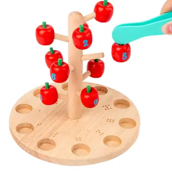 Montessori Koka Rotaļlietas Apple Picking Spēle, Mācību Līdzekļiem, Koka Standziņas Karoti Augļu Dārzu Puzzle Spēle Augļu Koku Picking Augļu Mazulis